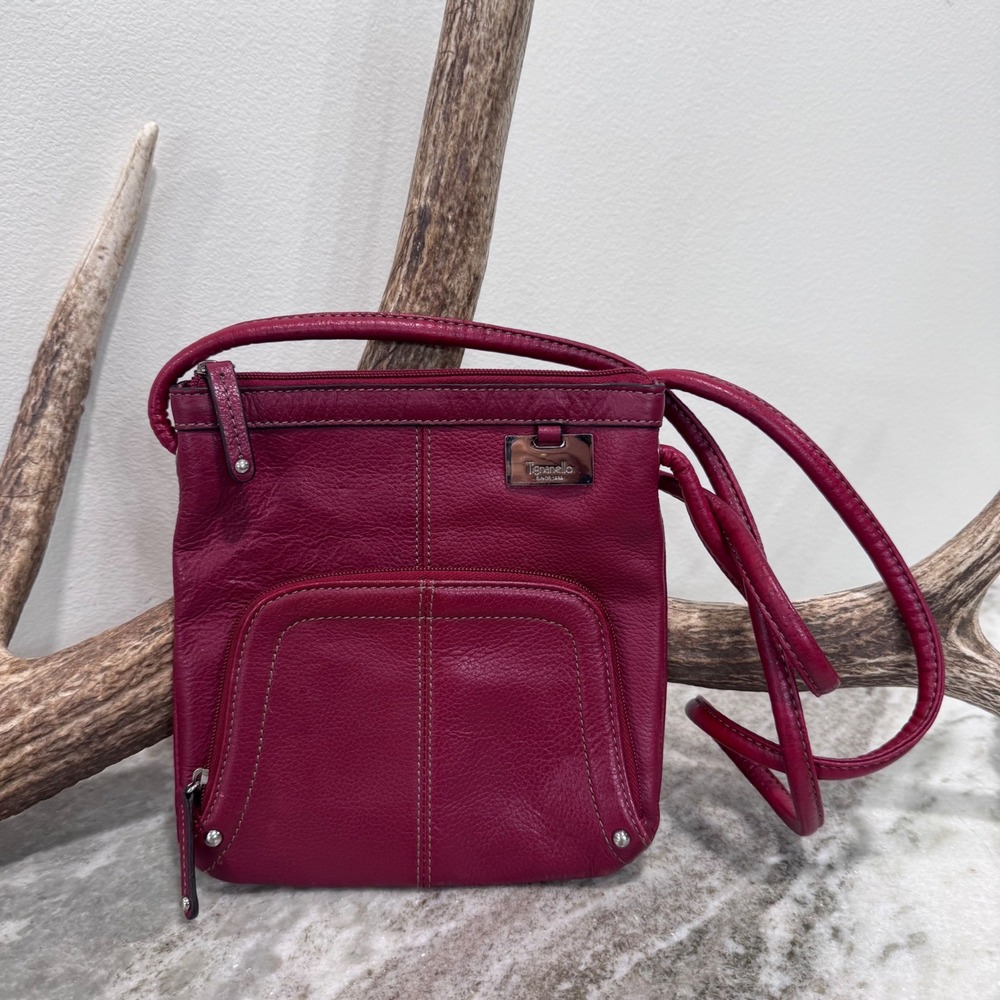 Tignanello Berry Pink Pebbled Leather Crossbody Bag Organizer Purse Small